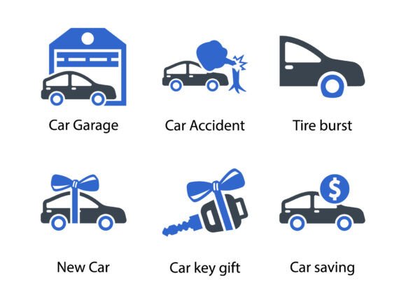 Auto Insurance Icon Set 4: A Refined Graphic Design Asset for Commercial Projects