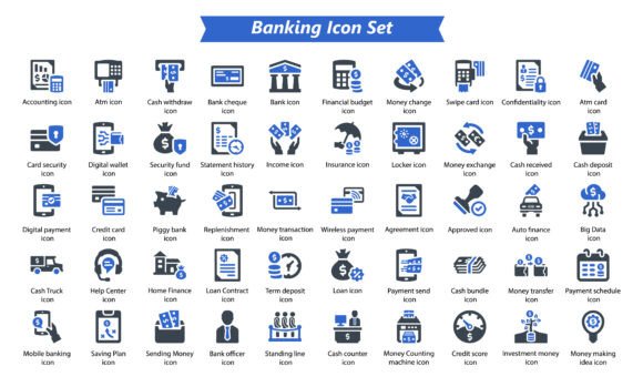 Banking Icon Set: A Graphic Design Asset for Modern Crafters