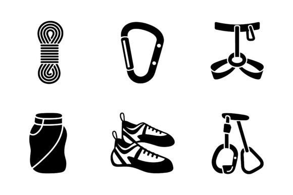 Climbing Gear Equipment Icon Set EPS