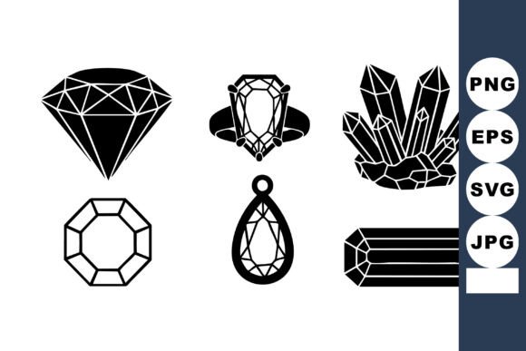 Minimal Black Gemstone Icon Set for Crafts and Graphics
