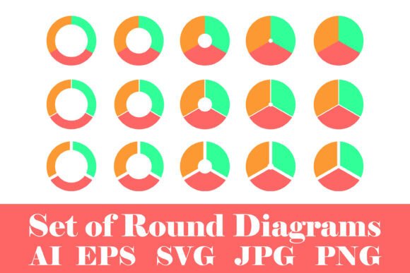Round Diagrams with 3 Parts for Graphics and Illustrations