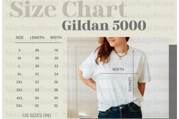Size Chart Gildan 5000: A Graphics Asset for Modern Product Mockups
