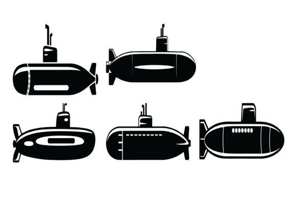 Submarine Vector Silhouette Set for Crafts and Graphics